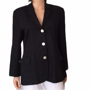 Ralph Lauren Chaps Black 100% Linen Tailored Blazer Jacket Size 12